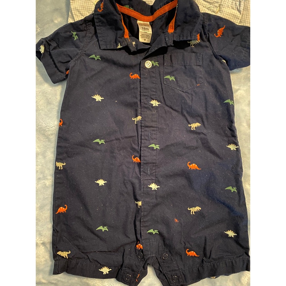 Carter's Baby Gap 18M Boy Bundle 5pc Rompers Bodysuit Gingham Shirt Dragon Dino - Picture 6 of 8